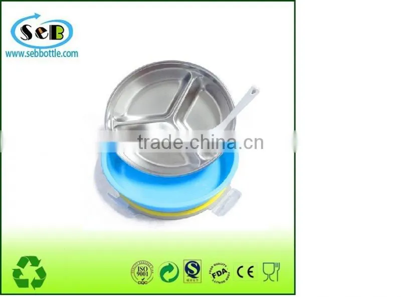 2015 Hot Selling New round Stainless Steel Children Lunch Box with divide