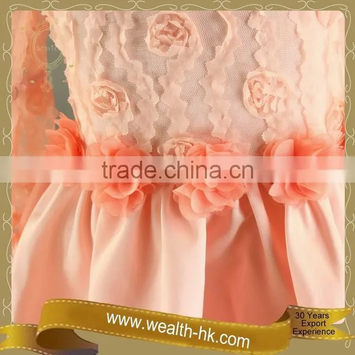Rosebud Flower Long Sleeves Girls Princess Dress
