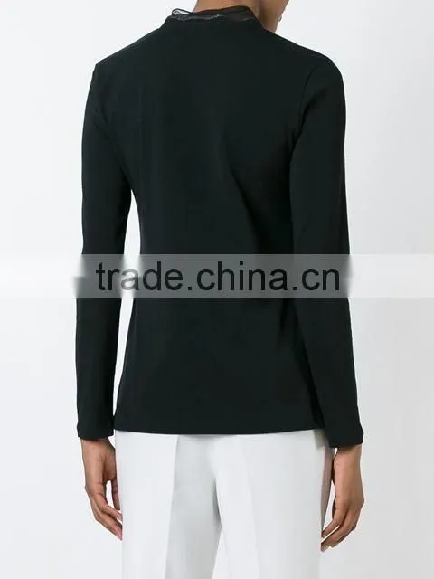 Custom Women Long Sleeve V Neck Plain T-Shirts,New T Shirts Design V neck Black blank plain t shirt for women