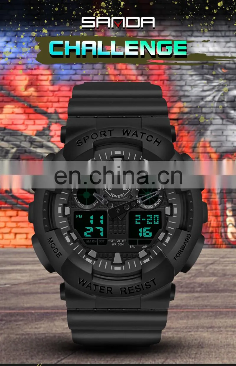 SANDA 3099 Lover's Sanda Couples Digital Quartz Watch Sport Watches LED 50M Waterproof Casual Shock Male Clock China Plastic
