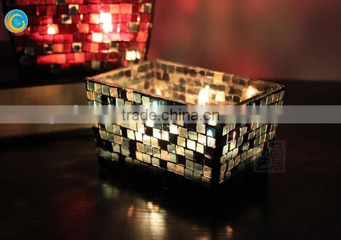 rectangle mosaic glass candle holder glass vase for home decor