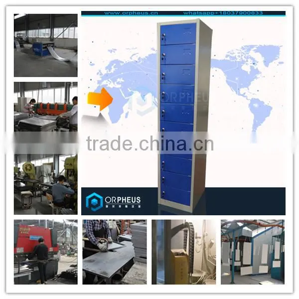 multi commpartment steel storage locker ,cell phone charging station