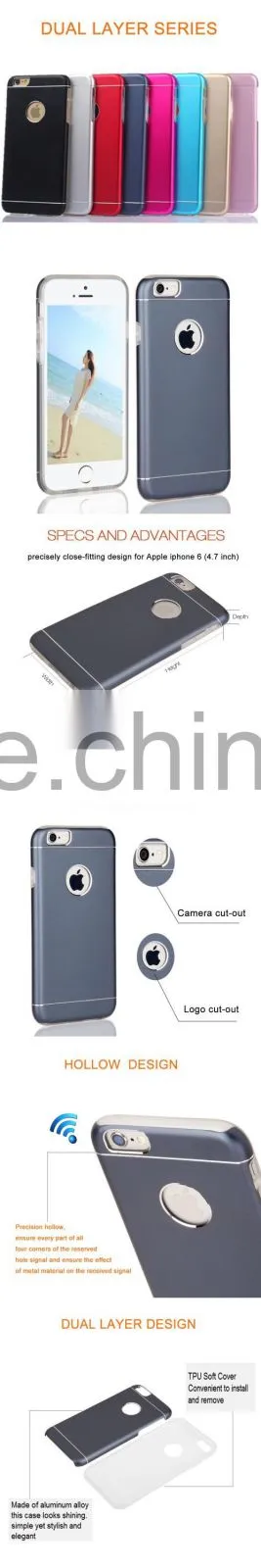 2016 New arrival dual aluminum case for iphone 6 matte black housing