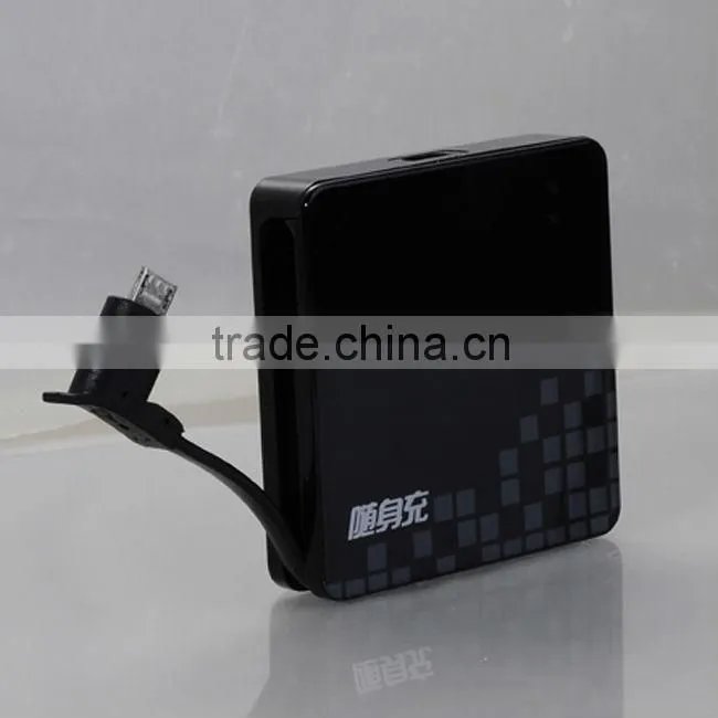 Small and exquisite 5v emergency power bank charger with a built-in Micro USB cable for smartphone, MP001