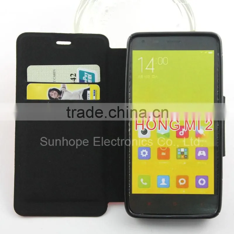 2015 Hot Selling Wallet Leather Credit Slot Case Cover for miui xiaomi redmi 2 3 case