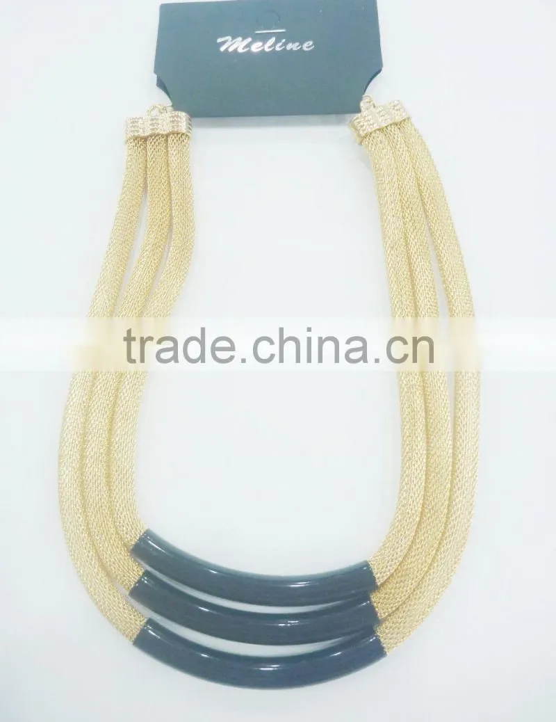 FACHION 3 ROWS MESH CHAIN NECKLACE WITH METAL TUBES