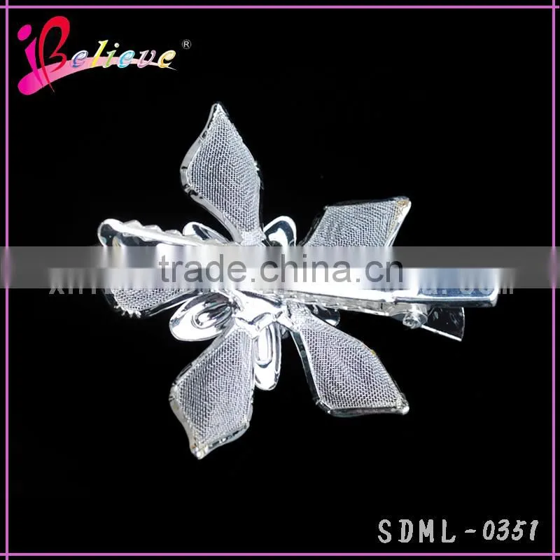 2015 wholesale hair accessories made in China,kids accessories metal flower hairpins with rhinestone