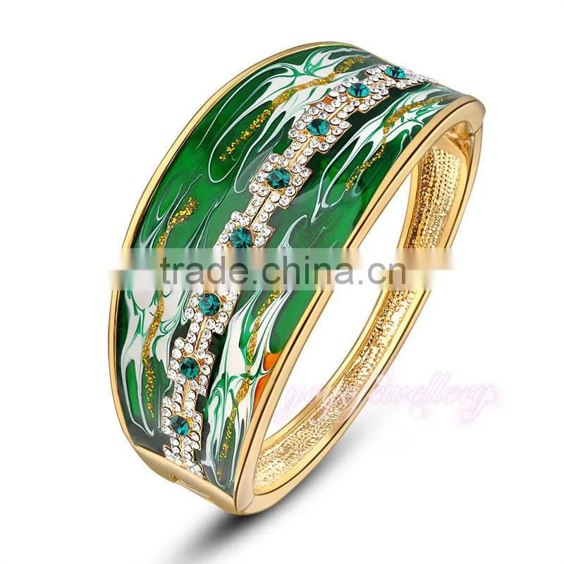 New design green color enamel crystal 18k gold bangle saudi arabia jewelry
