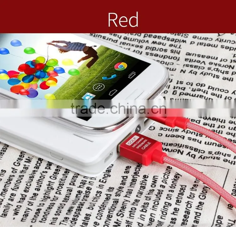 GOLF micro metal silk screen cable for android mobile phone 2.1A durable aluminum charge and data cable for android device