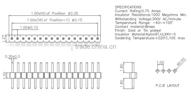 1.0mm pitch double row straight Pin header connector