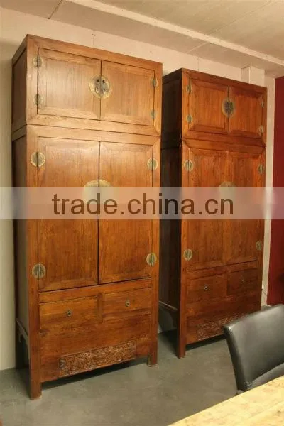 Chinese antique solid wood bedroom natural wardrobe cabinet