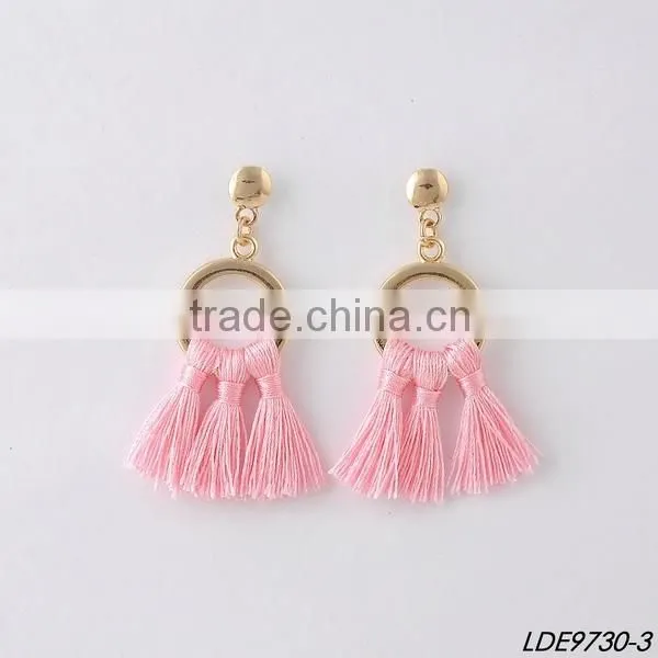 Gold hoop with colorful silk tassel adorable summer fashion earrings