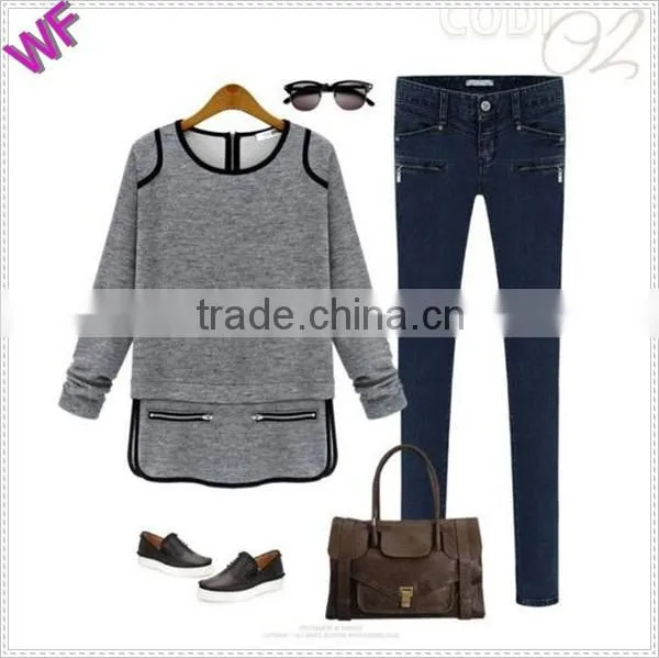 Sexy Hot! High Quality 2015 Blouses Women Long Sleeve Sexy T Shirt Dress Blue Gray Blouse Shirts Female Blouse