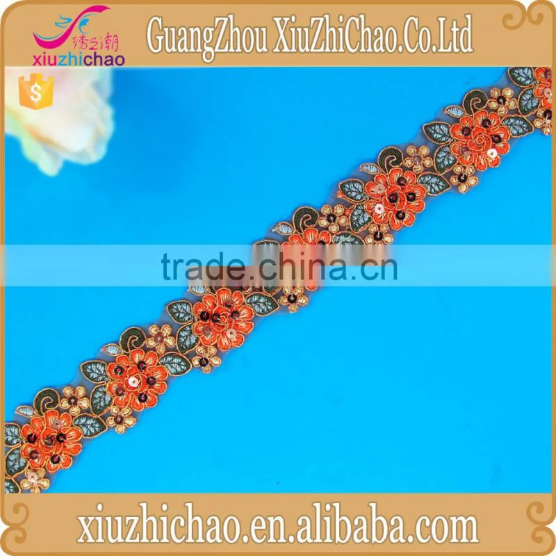 wholesale flower design cord embroidery sequin lace trim