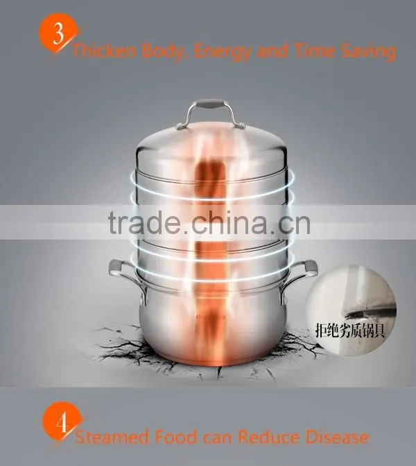 Sandwich bottom stainless steel cookware steam cooking pot