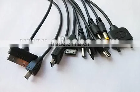 cheap customized pantone color multiple USB port charging cable, 10 in 1 multiple charging cable for smartphone