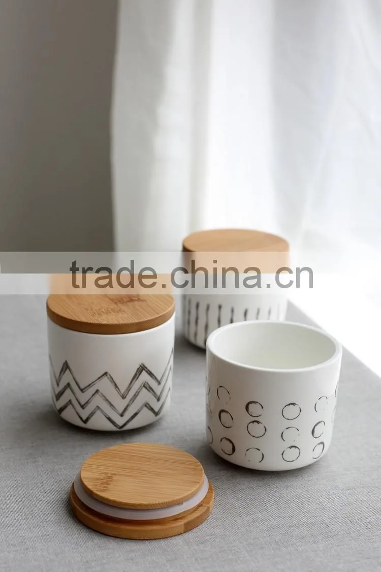 customized household porcelain candle jars with wooden lid