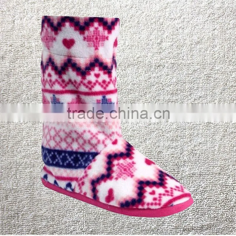 Women winter coral fleece hearts pattern slipper indoor boots
