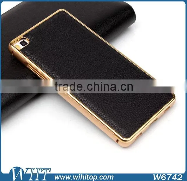 For Huawei P8 Luxury Aluminum Bumper Leather Back Cover Mobile Phone Case