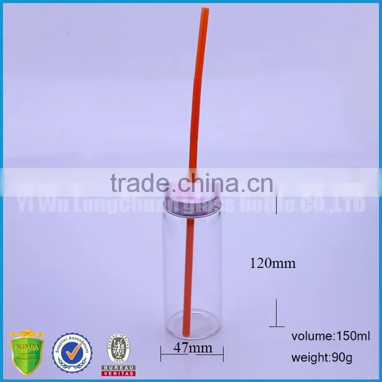 150ml glass juice bottle with disposable straw
