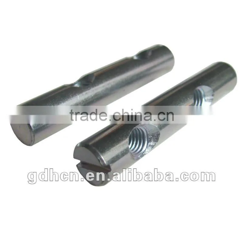 Barrel nut,double screwed holes for Baby's cot, Green yellow zinc plated
