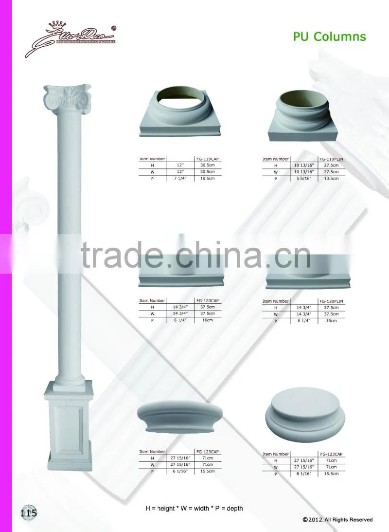 2016 High Quality Good price beautiful polystyrene decorative polyurethane roman column