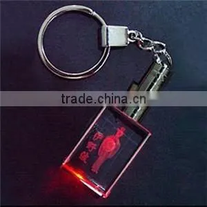 Wholesale 3d laser engraving transparent photo LED crystal glass keychain, key ring, keyholder for promotional gifts