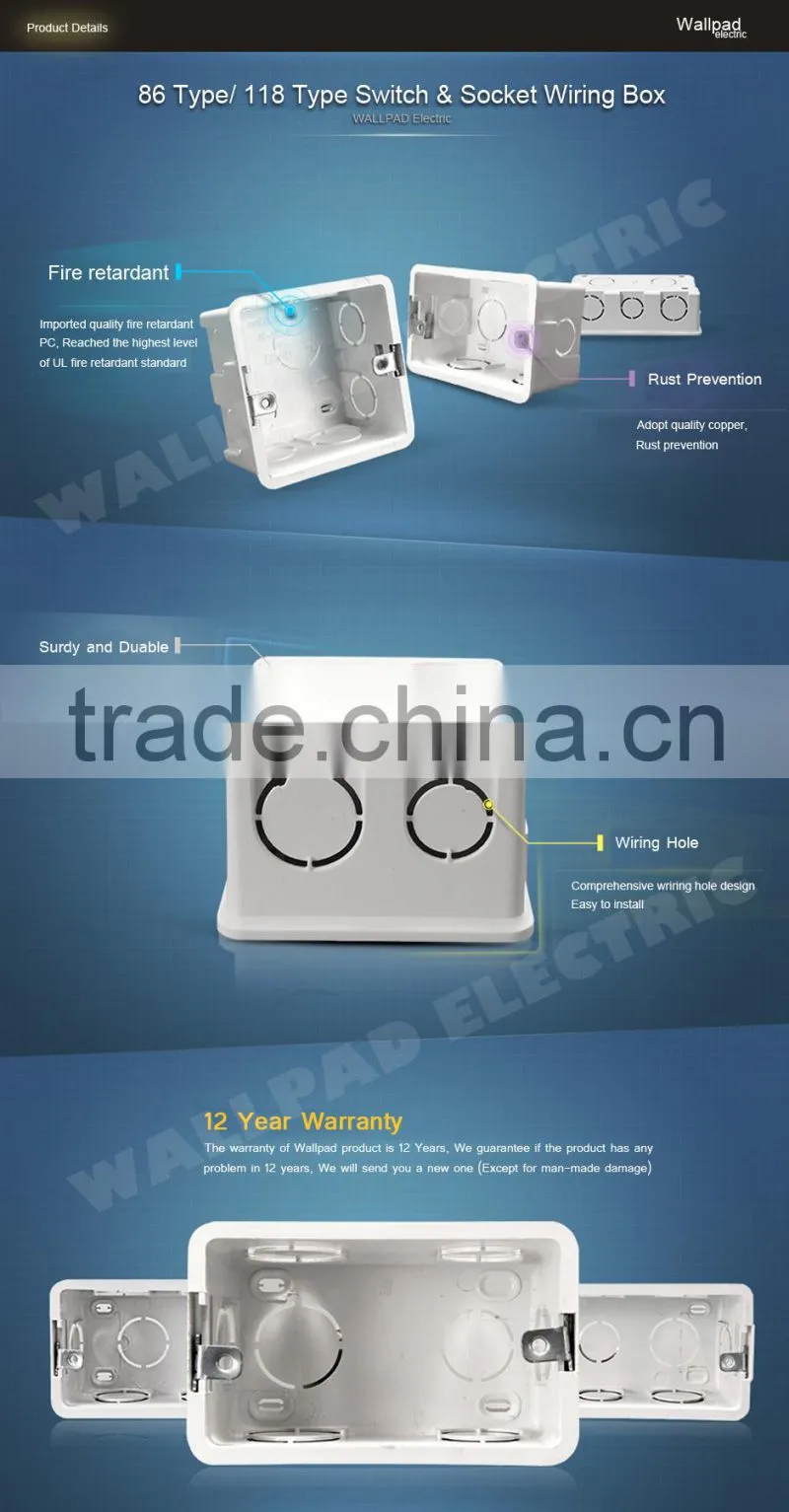 2015 New Arrival Hot Sale Wallpad For 154*72mm Wall Switch & Socket Mounting Plastic Electrical Junction Back Box