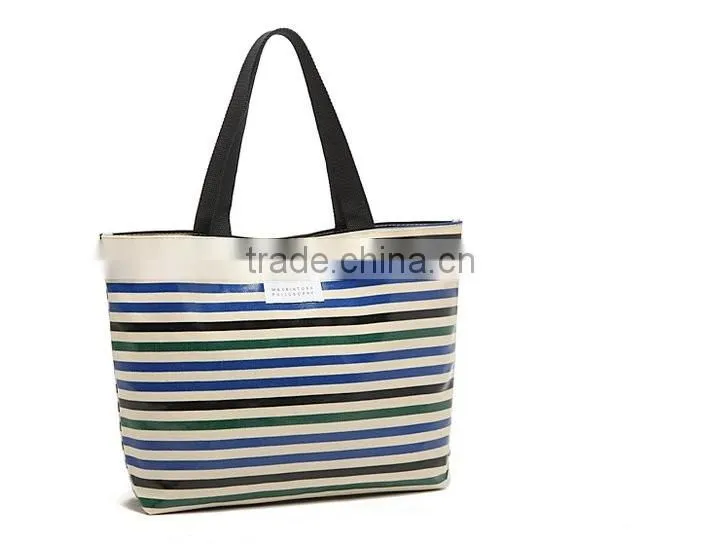 waterproof coated Striped Tote bag ,shopping bag