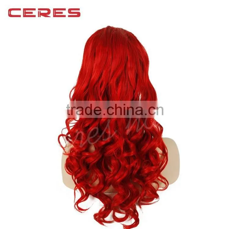 Sexy Girl Customed 100% Human Hair 20inch Wavy Red Lace Wig, Charming Lace Front Wig With Factory Price