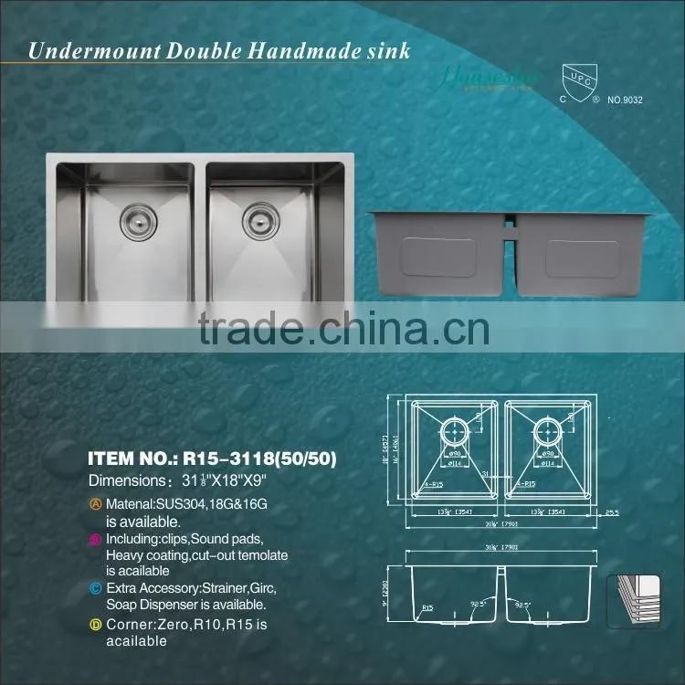 Kitchen accessories Stainless steel cheap undermount double handmade italian kitchen sink