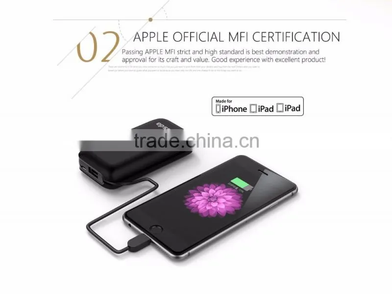 new fashion 5200mAh Portable power bank with MFI cable built-in for I7