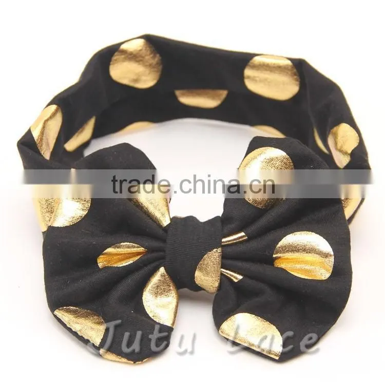 New wide fabric elastic headband flashing-polka dot hair bow headwrap-flashing bow headbands