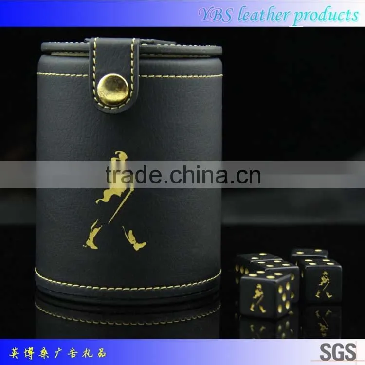 promotional customized logo leather dice cup wth lid