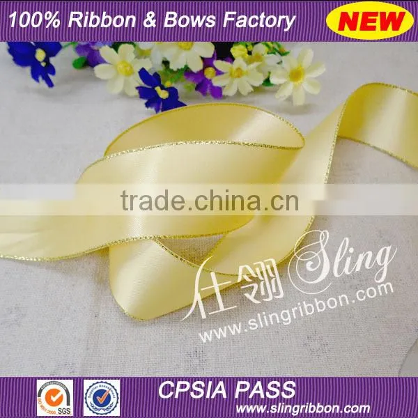 2015 Wholesale 1.5 inch Gold Border Satin Ribbon