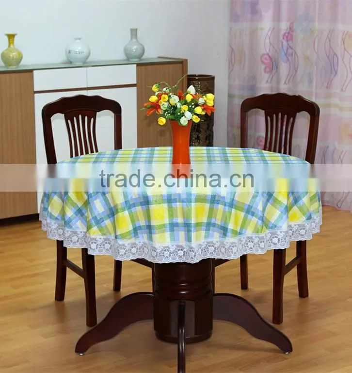 2016 newest flower printed pattern pvc/peva vinyl tablecloth/cover with waved/lace edge
