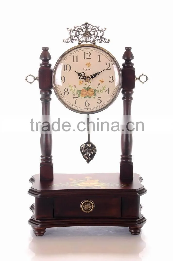 Wooden Desk Clock Solid Wood Vintage Antique Table Clock