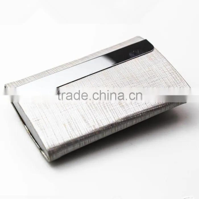 Double swtichs opening PU leather card case holder with stainless steel strip and magnetic closure