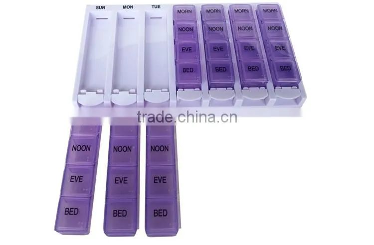 Push button child resistant weekly pill box