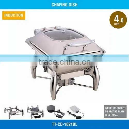 Decorative Fancy Chafing Dish - 4 L, Glass Cover, Mechanical Hinge, TT-CD-1021BL