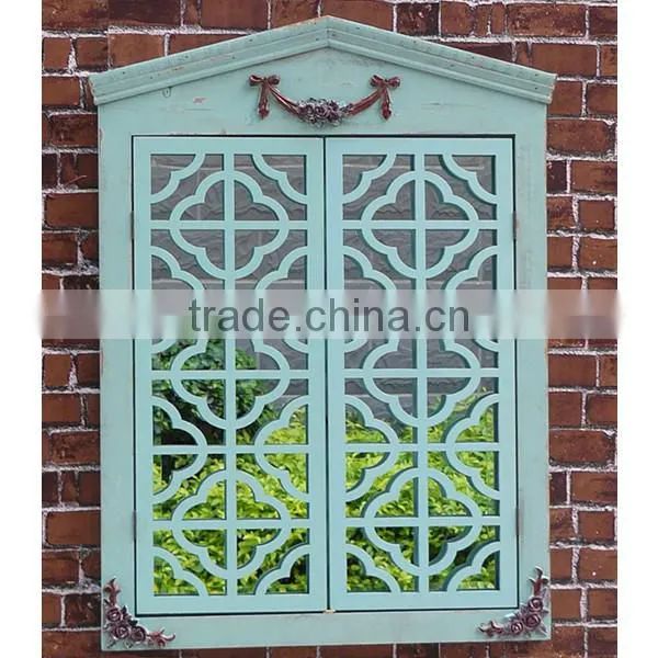 Wooden frame opening window mirror antique blue shabby chic style