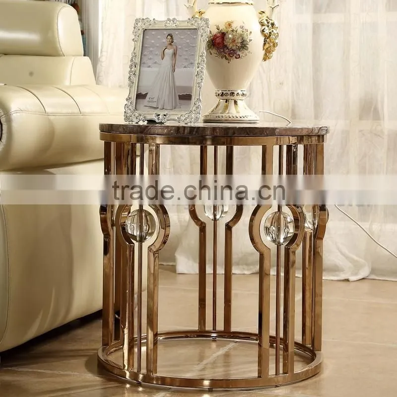 living room stainless steel marble top round side table 891#