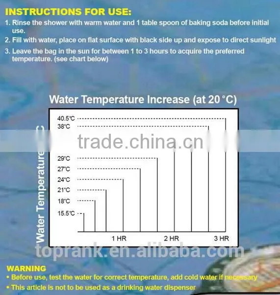 40L PVC solar shower bag, outdoor portable camping shower