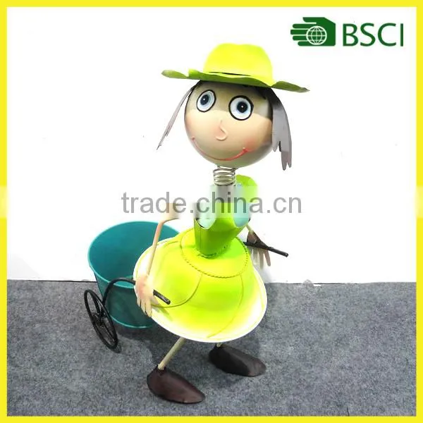 Metal garden lovely 19"H girl planter metal can for home and garden