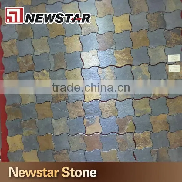 Newstar stone split surface slate fish scale mosaic tile for exterior wall