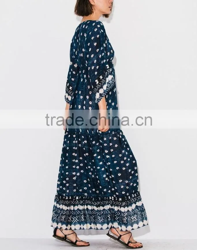 Gorgeous Boho Printed Rayon V Neck Maxi Dress Bohemian Ladies Western Dresses Names HSd5094