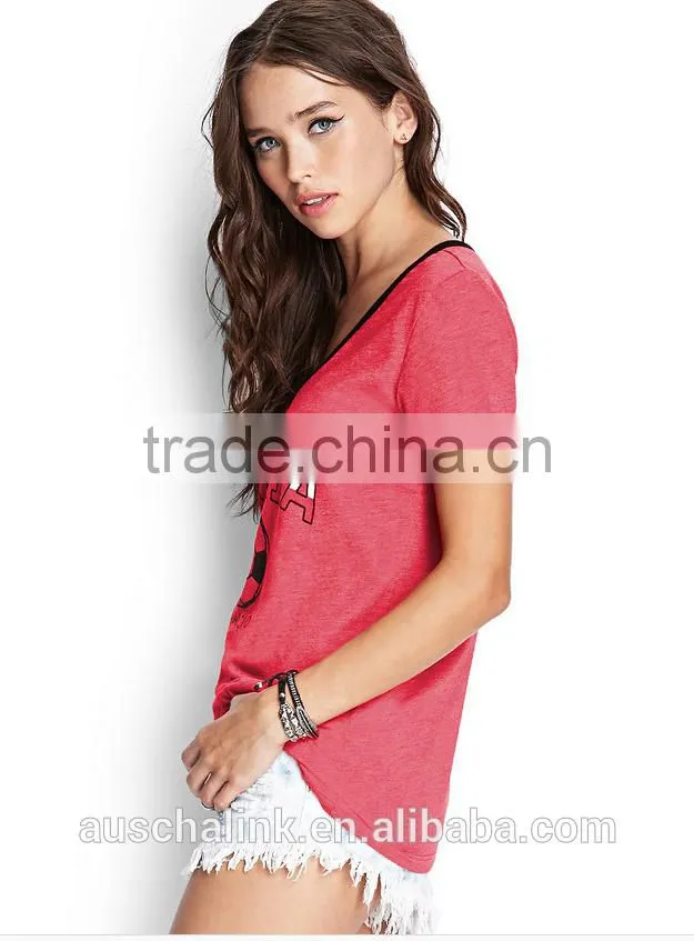 personalized wholesale women V neck football t shirt OEM service