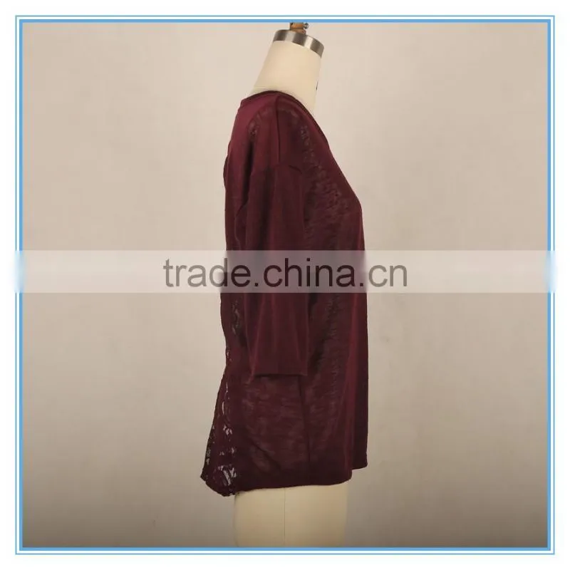 Ladies Sexy Fashion Blouse Back Lace Design Long Sleeve Korean Blouse
