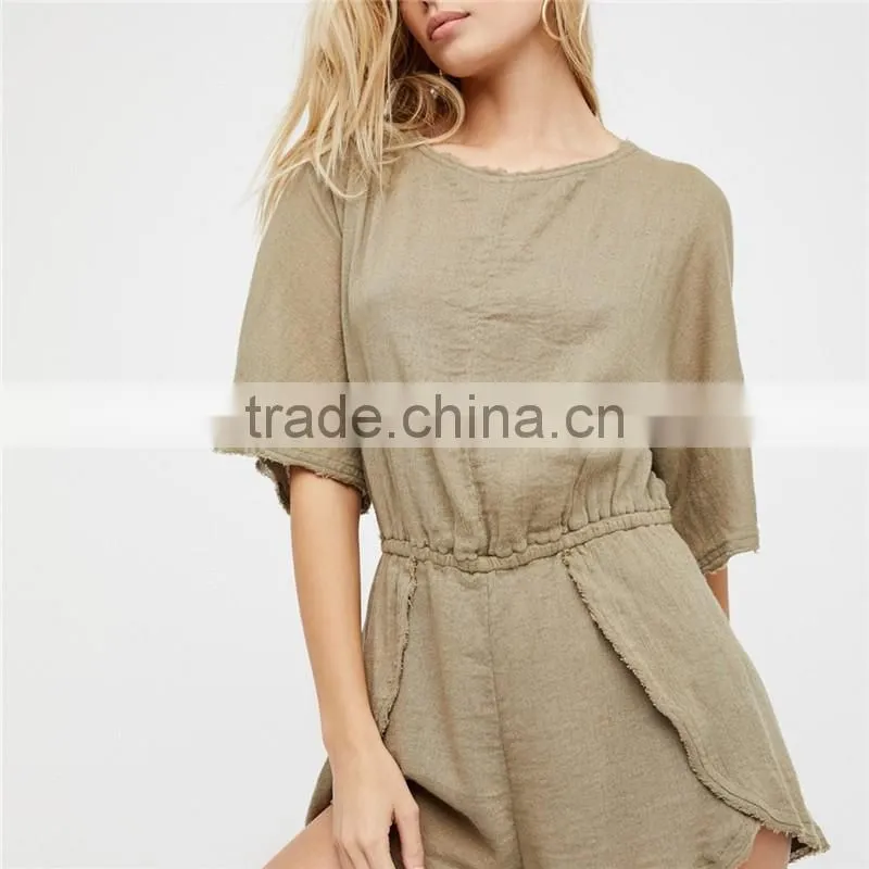 Ropa mujer casual raw trim low scoop back beach rompers jumpsuits