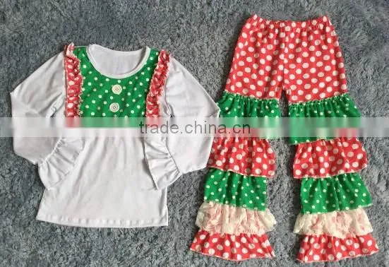 Fashion 2016 online wholesale children's boutique clothing sets baby clothes top girls christmas outfits polka dot cotoon
